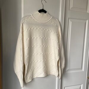Cupio - Cream Ivory Mock Neck Knit Cozy Soft Dolman Sleeve Sweater